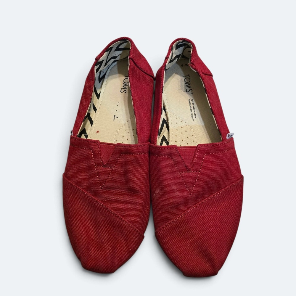 TOMS Classic Canvas Alpargata Slip On Flats Red Womens Size 6